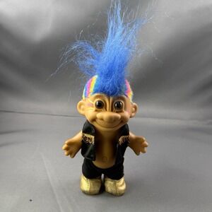 Vintage Russ Troll Doll Rock Star Blue‎ Mohawk Hair Gold Shoes 1990s